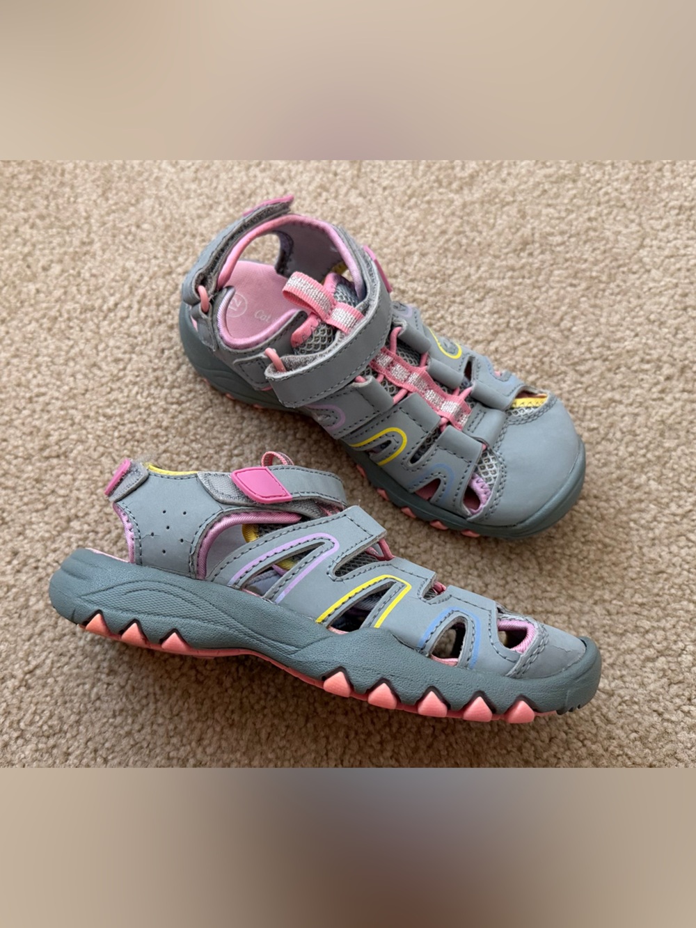 Cat & Jack Gray Sandals with Pink and Yellow Accents